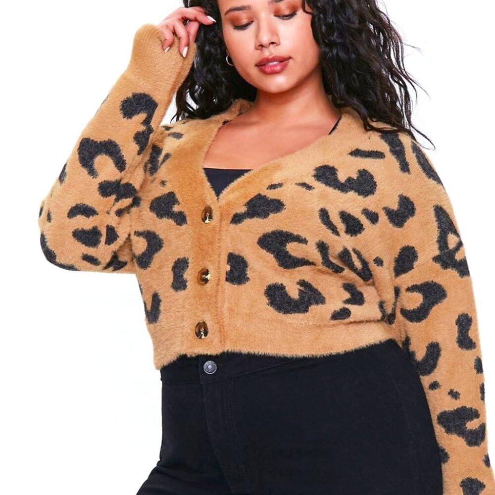 Forever 21 Fuzzy Leopard Cardigan - Size 3X